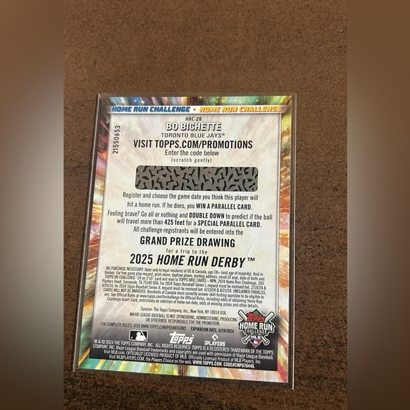 Bo Bichette Home Run Challenge Card From Topps - Picture 2 of 2